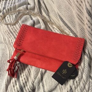 Moda Luxe Coral Palermo Clutch with Tassel